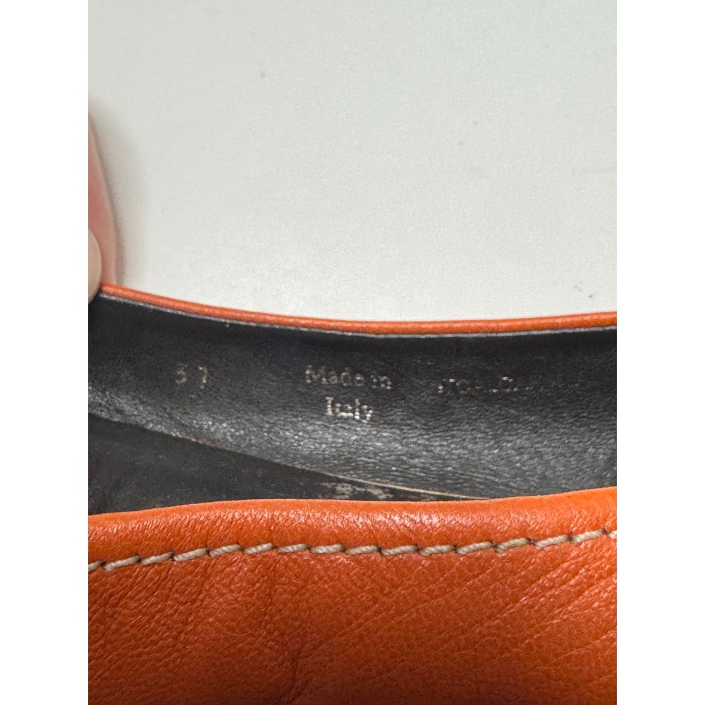 Burberry Orange Leather Nova Check Peep Toe Ballet Flats Bow‎ Charms Size 37 7 - Picture 7 of 10